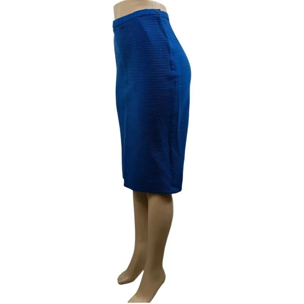 Vintage 80s Royal Blue Ribbed Pencil Wiggle Skirt Side Zipped